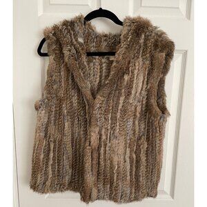 Michael Kors Brown Hooded Rabbit Fur Vest Size Large